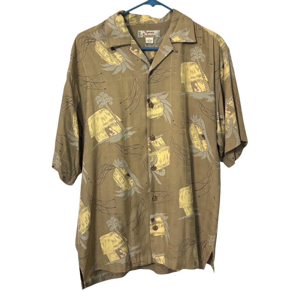 Tommy Bahama 100% Silk Hawaiian Camp Shirt Mens Small Brown Tropical Aloha